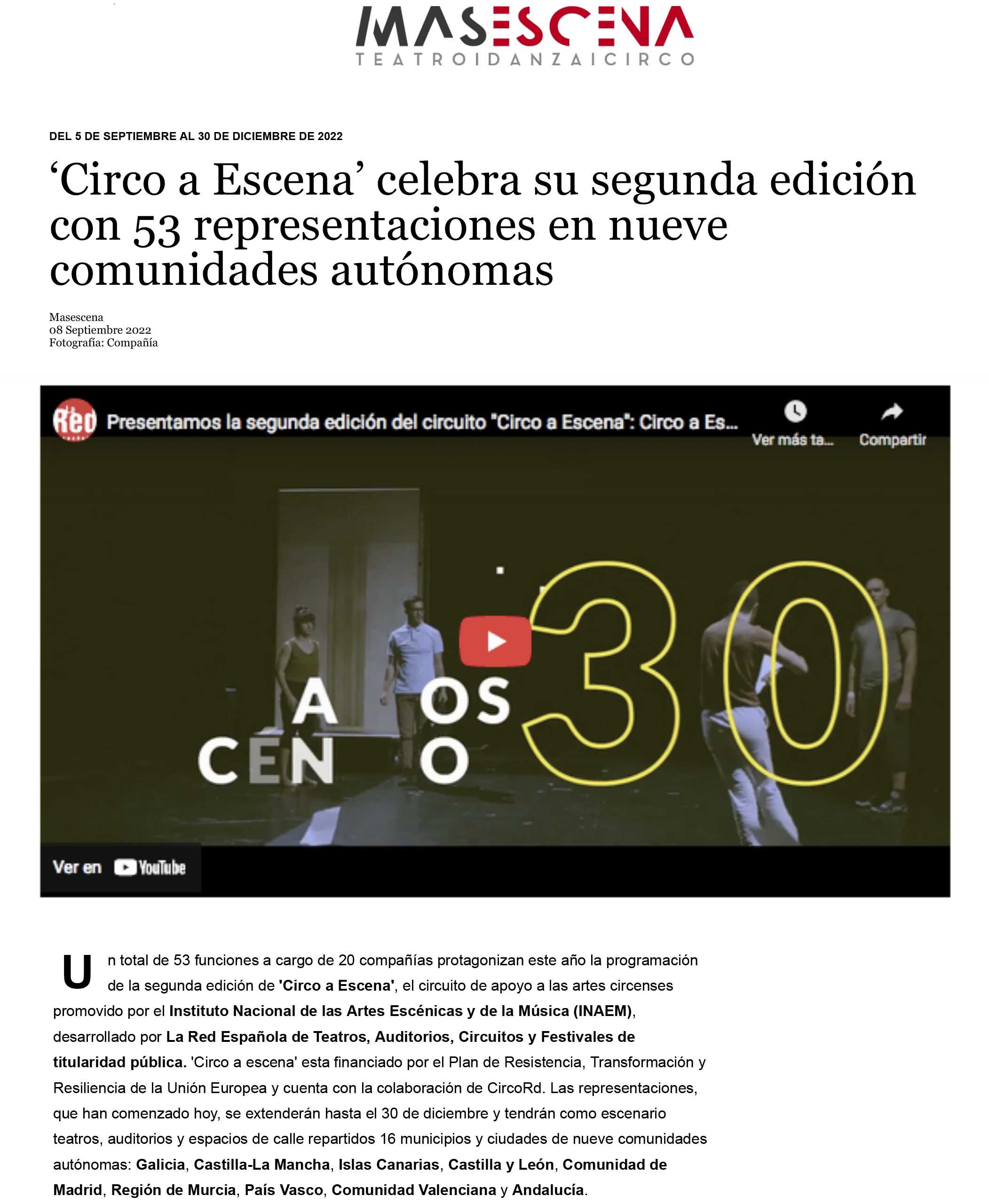 ‘Circo a Escena’ celebra su segunda edición con 53 representaciones en nueve comunidades autónomas